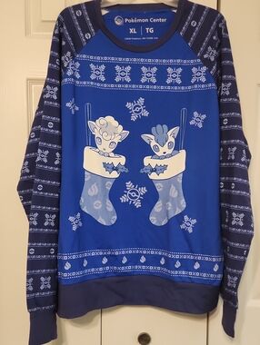 Pokémon Center Blue Vulpix & Alolan Vulpix Holiday Christmas Stocking Sweatshirt